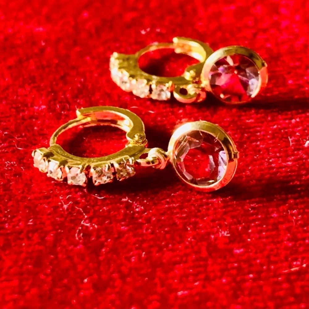 18K Gold Filled AAA CZ + amethyst Huggies
